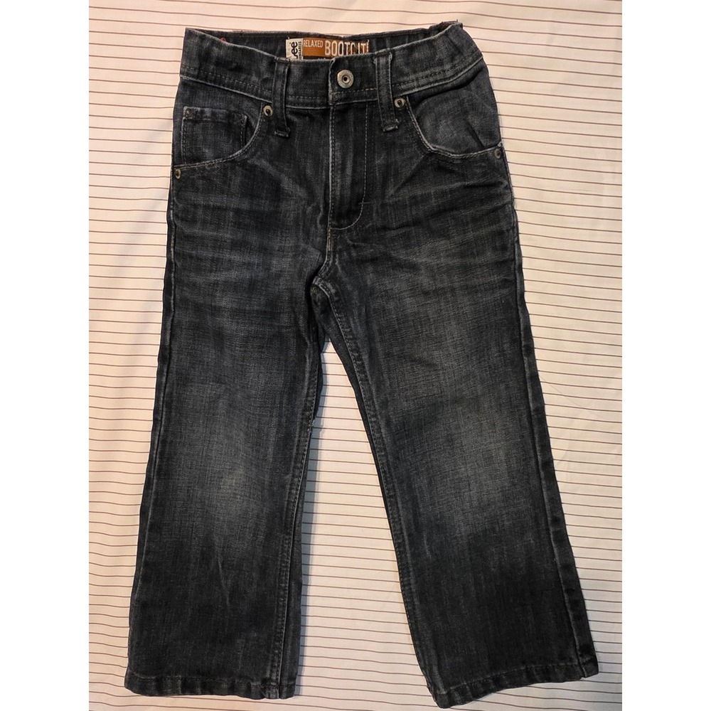 1248 Lee Dungarees Boys Relaxed Bootcut Jeans Dark Wash Adjustable Waist Size 4